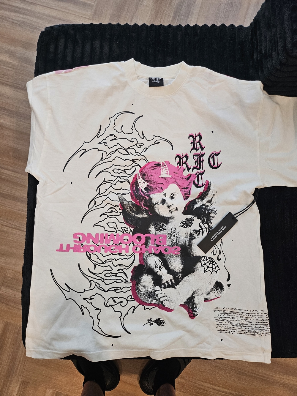 Civil Regime Cream Short Sleeve Graphic Tee with Pink Accent
